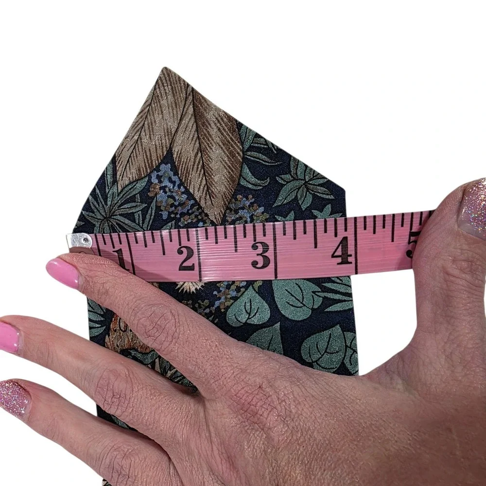 Australian Koala & Kangaroo Botanical Print Silk Necktie Blue‎ Green Handmade